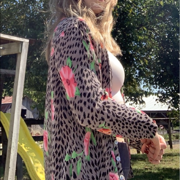 Vintage TESS Ribbed Leopard Dalmatian Vibrant Bright Floral Pattern Cardigan - Picture 4 of 15